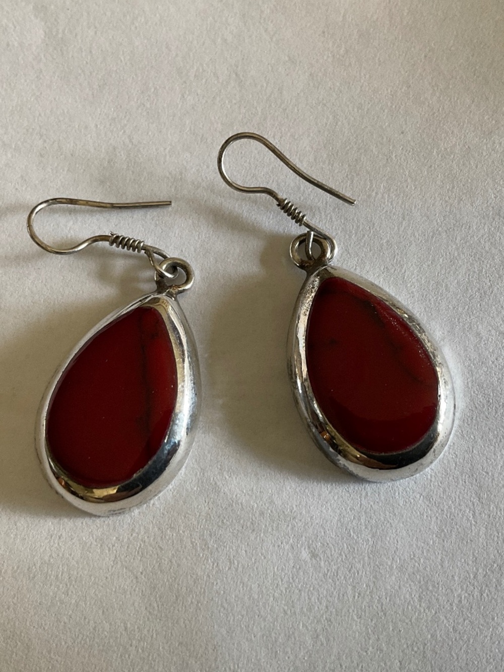 Mexico silver earrings with red stone - Picture 3 of 6
